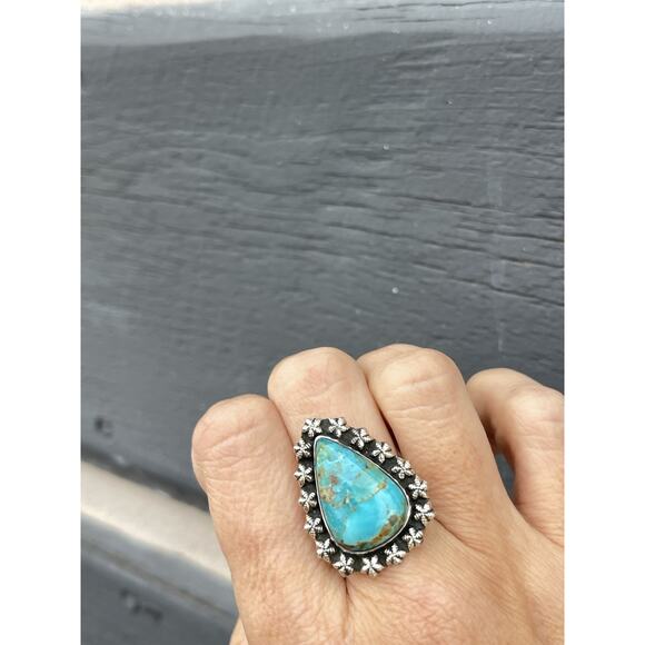 Sterling Silver NATIVE Style Southwest BIG TURQUOISE Ring Starburst Triangle 7 - Picture 3 of 8